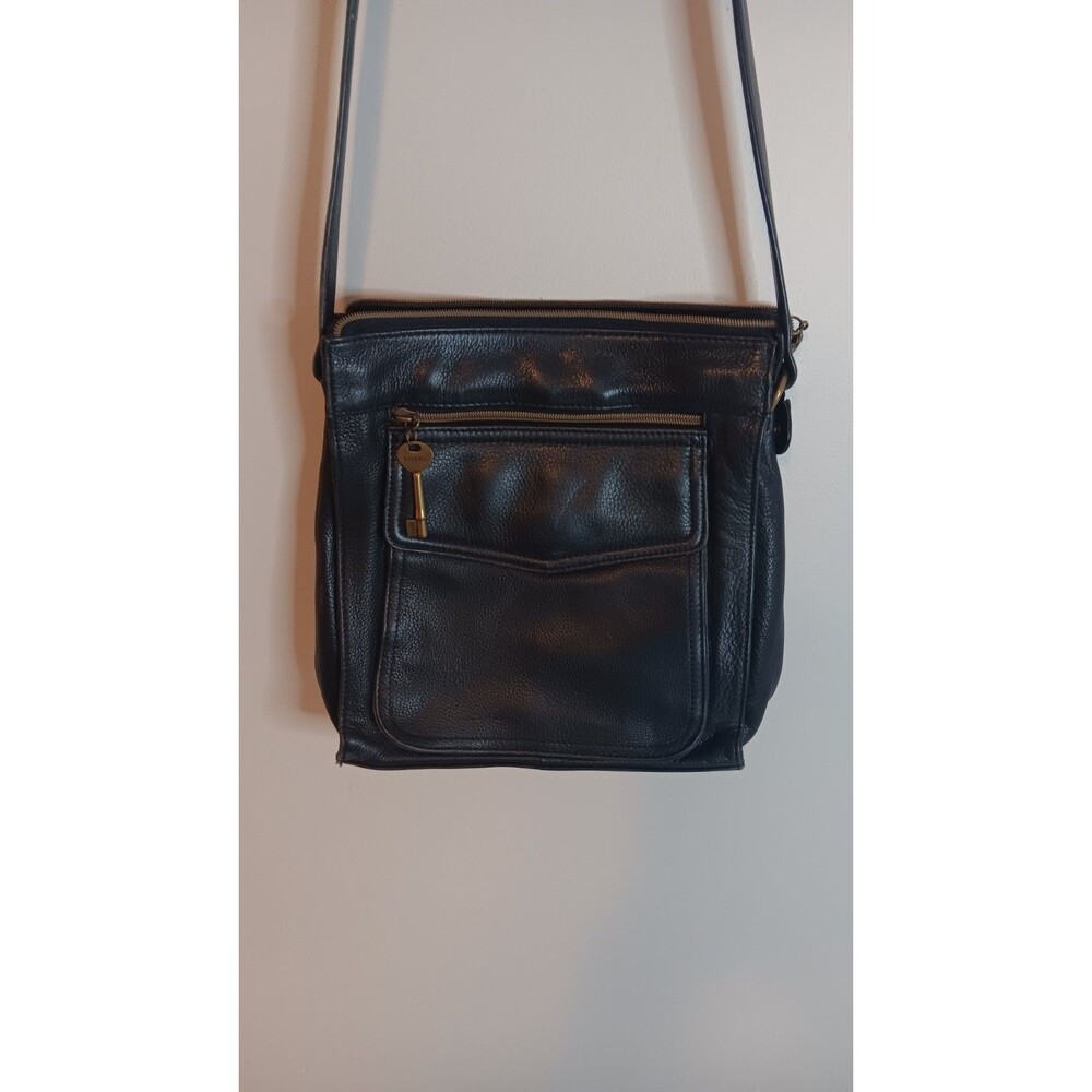 FOSSIL Vintage Black Leather Crossbody 75082 with 1954 Key